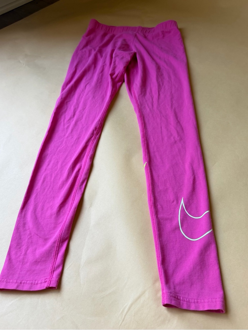 Nike Pink Magenta Cotton Leggings Size S White & Neon Swoosh